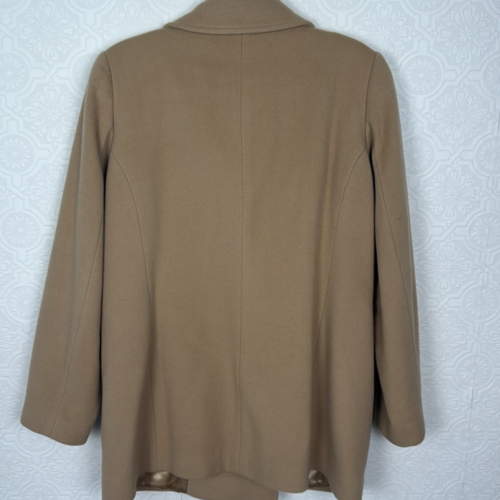 LL Bean Peacoat Tan Wool Nylon Double Breasted Size 12 Cream Beige Coat Jacket - Picture 7 of 8